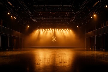 Wall Mural - Empty event space with stage lights in dark hall for concerts, theatrical plays