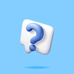 Poster - 3d speech bubble with question mark isolated. render question symbol. square realistic icon. concept