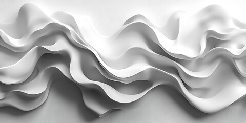 Wall Mural - Abstract white waves, flowing fabric design, textured background, website banner