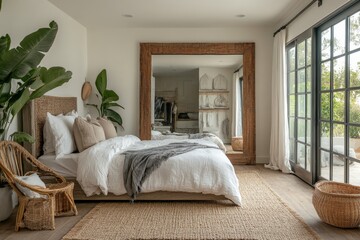 Wall Mural - Luxurious and serene bedroom design featuring natural elements and modern decor in a beautiful home