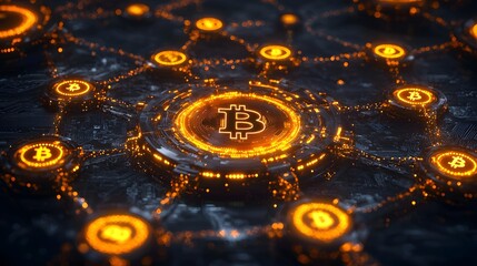 Poster - glowing digital money infrastructure network connections conceptual futuristic abstract background w