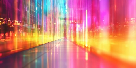 Poster - Futuristic corridor with vibrant neon lights and digital reflections