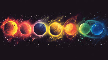 Poster - Fantastic planets in space vector icons, cartoon galaxy ui game asteroids. Cosmic world, alien design elements. Galaxy objects, planets with rings, frozen ice, craters and glowing lava surface set