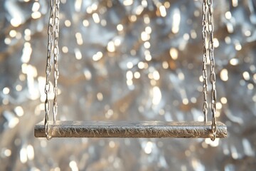 Canvas Print - Metal swing hangs against a softly blurred bokeh background