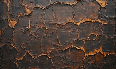 Poster - Cracked Black and Gold Textured Surface with Intricate Patterns and Depth