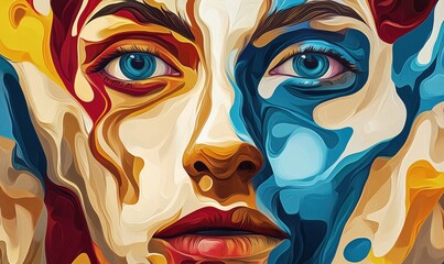 Poster - Abstract portrait of a woman with vibrant colors and expressive features