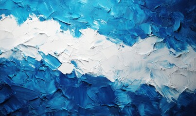 Poster - Abstract blue and white textured painting with thick brush strokes