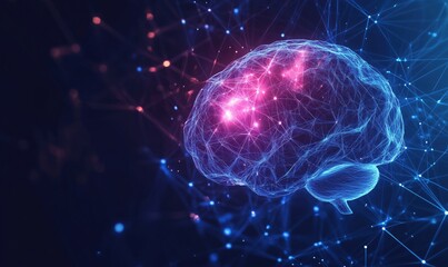 Poster - Neon Brain Visualization with Neural Connections and Synapses in Digital Space