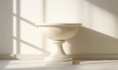 Poster - Elegant white pedestal basin with soft shadows in minimalist interior design