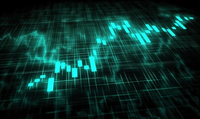 Poster - Financial market analysis with glowing candlestick chart and grid background