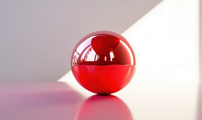 Poster - Red reflective sphere on smooth surface with soft lighting and shadow effects