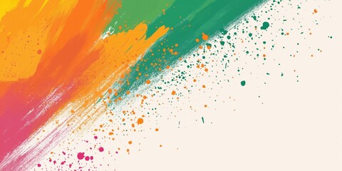 Poster - Vibrant Abstract Splash of Colors with Orange, Green, Pink, and Yellow Paint Strokes