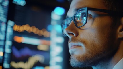Poster - A financial analyst reviewing stock market data in real-time, using predictive analytics tools to forecast trends and provide investment recommendations