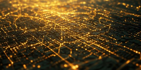 Poster - Illuminated city grid network visualization with glowing pathways and urban layout