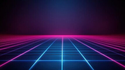 Wall Mural - Futuristic neon grid landscape with vibrant colors