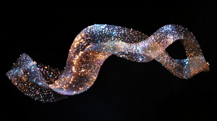 Poster - A flowing ribbon made of particles, twisting and turning gracefully through the air.