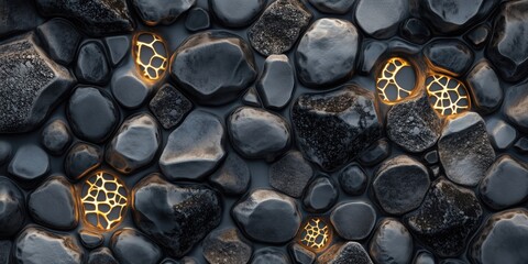 Poster - Illuminated Stones with Intricate Patterns on Dark Background