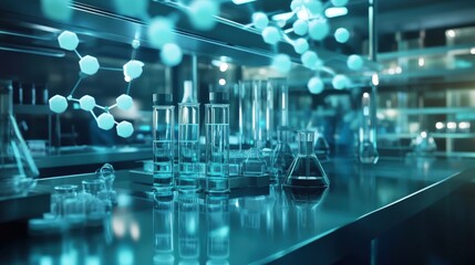 Poster - A futuristic chemistry lab where researchers experiment with new compounds, using advanced techniques to discover new materials with groundbreaking properties