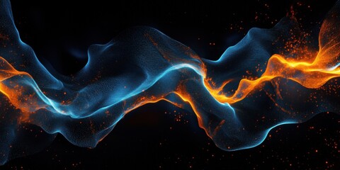 Poster - Abstract digital wave with glowing blue and orange particles on black background