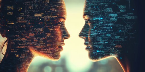 Poster - Digital faces representing artificial intelligence and human connection in technology