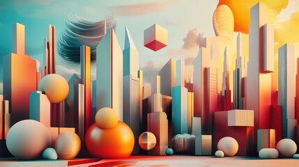 Leinwandbilder - geometric shapes, such as cubes, spheres, and cones, creating a harmonious blend of architecture and abstract art