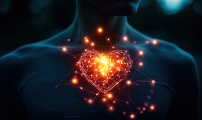 Poster - Glowing heart shape made of interconnected lines and nodes representing love and connection