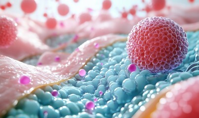 Poster - Microscopic view of cellular structures with colorful membranes and spherical formations