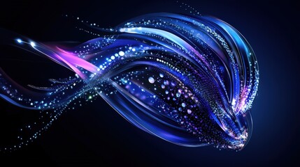 Poster - A futuristic digital abstract background featuring sleek, curved lines and glowing elements in shades of blue and purple, set against a dark backdrop.