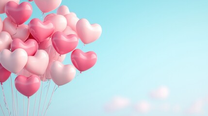 Wall Mural - Heart-shaped balloons floating against a clear sky