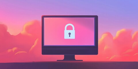 Fototapete - Digital security concept with locked computer screen against colorful sky background