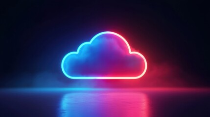 Wall Mural - Neon cloud logo with colorful glow in dark setting