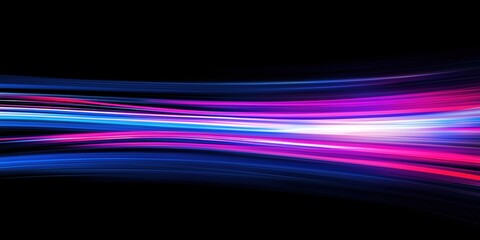Poster - vibrant abstract light trails in blue, pink, and white against black background