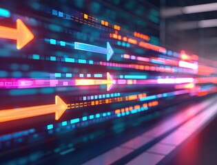 Poster - a vibrant digital representation of arrows in motion, symbolizing speed, technology, and dynamic dat