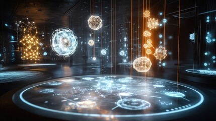 Poster - chemical holograms, with molecules rotating and transforming in mid-air.