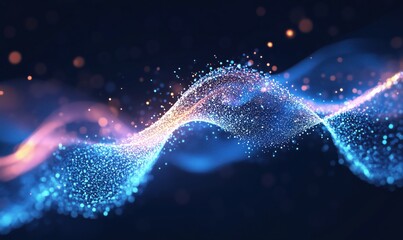 Poster - colorful abstract wave of glowing particles creating a dynamic visual effect