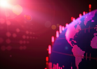 Poster - A vibrant digital globe with pink and purple hues, highlighting data trends, symbolizing global connectivity and technological advancement.
