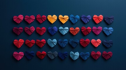 Wall Mural - Colorful origami hearts arranged in a vibrant pattern