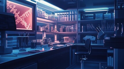 Poster - A futuristic genetics lab where researchers edit genes using CRISPR technology to study genetic disorders and develop potential cures for inherited diseases