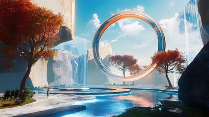 Poster - A futuristic metaverse travel experience allowing users to visit virtual recreations of iconic landmarks and explore imaginary worlds