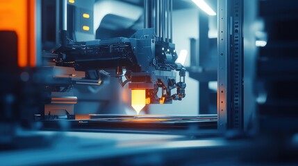 Poster - A futuristic scene with a 3D printer manufacturing parts for a spacecraft, showcasing advanced aerospace technology.