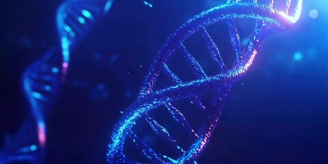 Poster - 3D representation of DNA double helix structure with glowing blue and pink colors