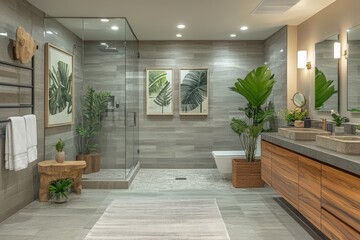 Poster - Modern bathroom design with natural elements and stylish decor in a serene environment