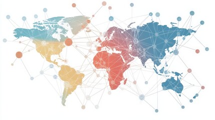 Poster - A global network diagram showing the interconnected nodes of blockchain technology, supporting the transfer of digital currency across borders