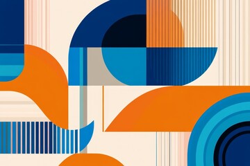 Leinwandbilder - Vibrant abstract design featuring geometric shapes in blue, orange, and cream colors for modern decor or branding