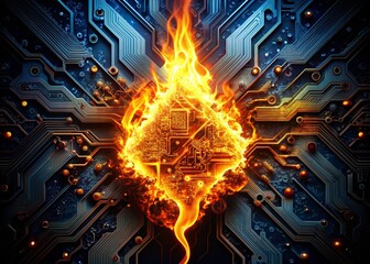 Poster - Silhouette of Intricate Flame and Circuit Board Digital Art Backdrop