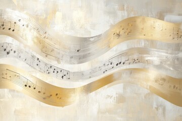 Poster - Abstract artwork featuring flowing musical notes in golden and silver tones on a textured background