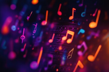 Fototapete - Vibrant musical notes dancing on a colorful background creating a joyful atmosphere in a lively setting
