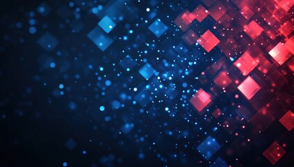Poster - Glowing Red and Blue Diamonds Dance Across Dark Background Abstractly