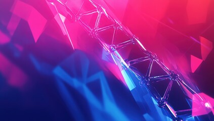 Poster - Abstract Geometric Structure: Neon Pink and Blue Crystal Design with Triangular Elements, Glowing Vividly in the Dark