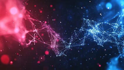 Poster - Abstract Network: Nodes Connect, Forming a Digital Web, Beautifully Illuminated